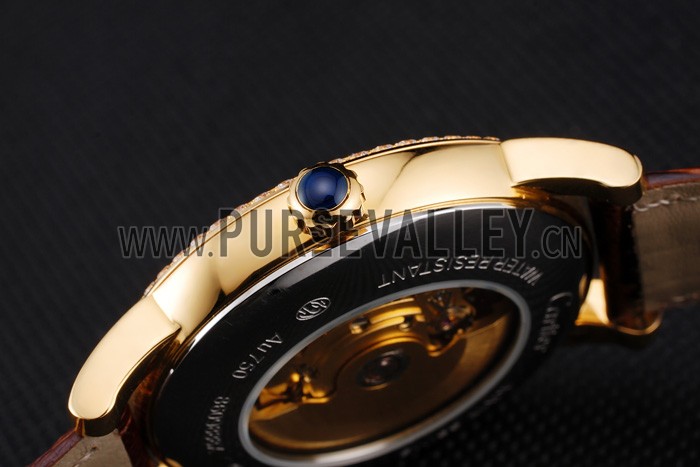 Swiss Cartier Rotonde Small Complication Brown Dial Gold Diamond Case Brown Leather Strap