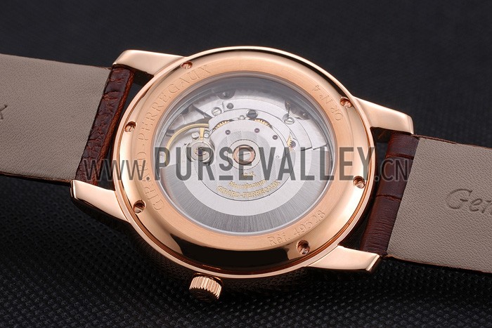 Swiss Girard-Perregaux 1966 Automatic White Dial Gold Case Blue Numerals Brown Leather Strap
