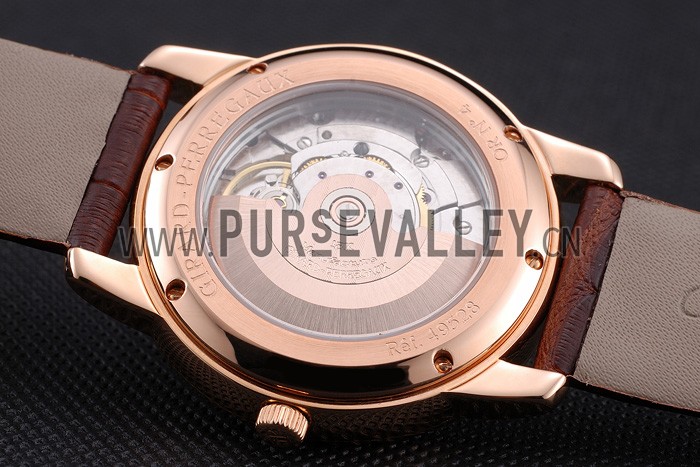 Swiss Girard-Perregaux 1966 Black Dial Gold Diamond Case Brown Leather Strap