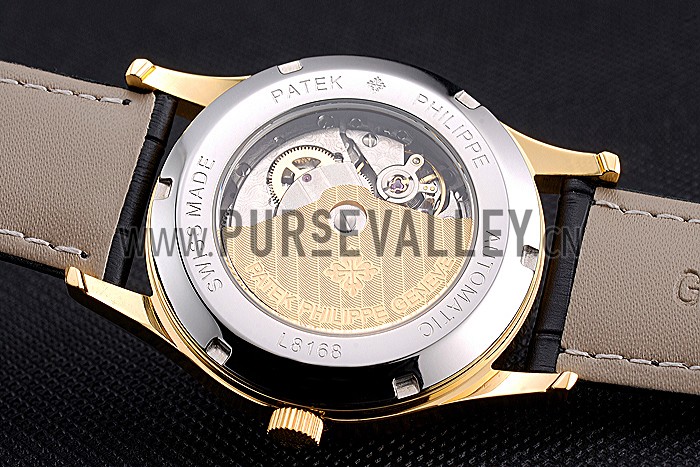 Patek Philippe Calatrava Black Dial Gold Case Black Leather Strap 622845