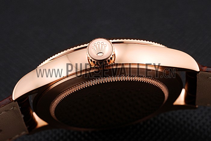 Swiss Rolex Cellini Time Gold Case White Dial Brown Leather Bracelet 622655
