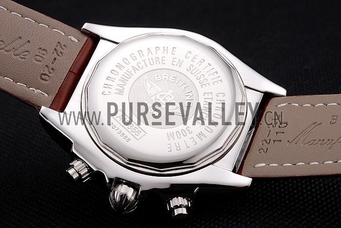 Breitling Chronomat 13 Stainless Steel Case White Dial Arabic Numerals Brown Leather Bracelet 622238