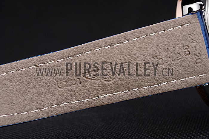 Breitling Chronomat Blue Dial Rose Gold Bezel And Subdials Stainless Steel Case Blue Leather Strap