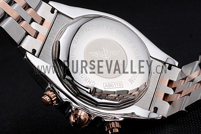 Breitling Chronomat Black Dial Rose Gold Bezel And Subdials Stainless Steel Case Two Tone Bracelet