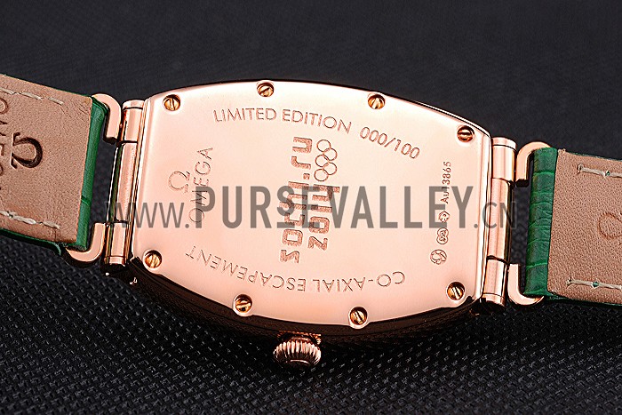 Omega Sochi Petrograd White Dial Gold Case Green Leather Strap 622821