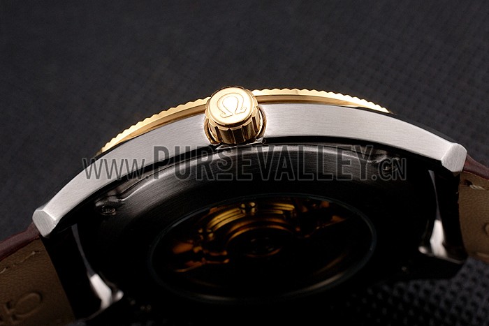 Omega Globemaster Gold Dial And Bezel Stainless Steel Case Brown Leather Strap