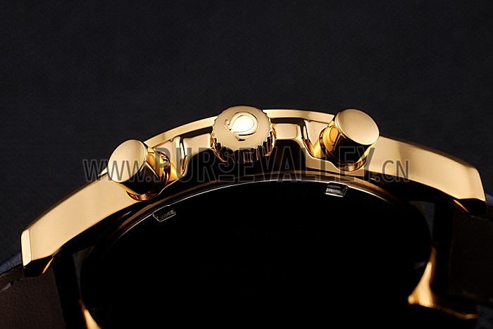 Omega Chronograph White Dial Gold Case Blue Leather Strap