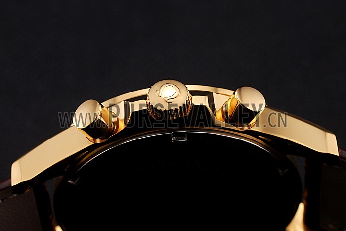 Omega Chronograph Gold Dial Gold Case Brown Leather Strap