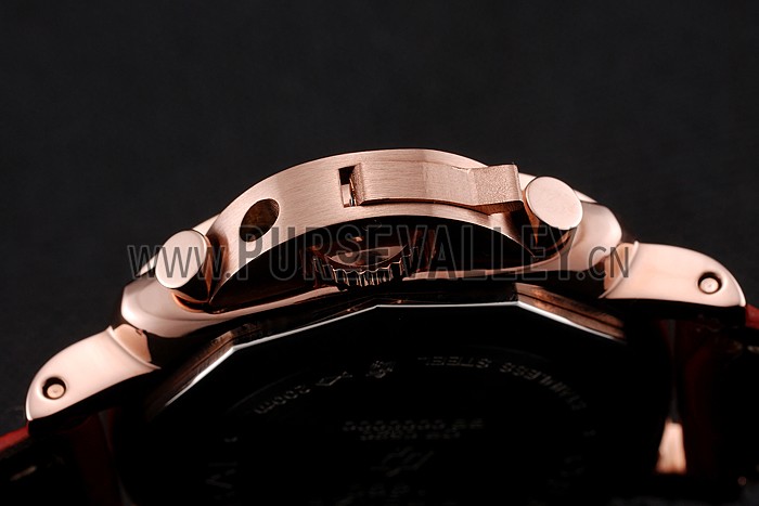 Panerai Radiomir 8 Days Chronograph Black Dial Diamond Bezel Rose Gold Case Red Leather Strap 1453797