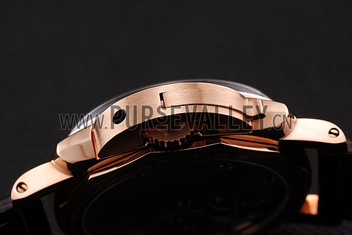 Swiss Panerai Luminor Black Dial Rose Gold Case Brown Leather Strap 1453842