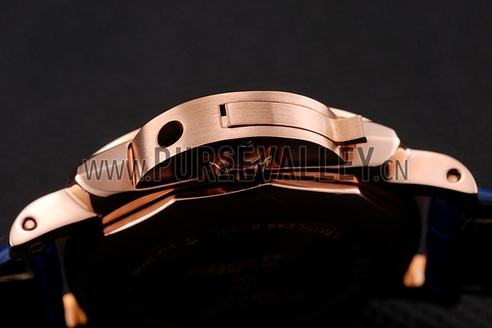 Panerai Radiomir Black Dial Diamond Bezel Rose Gold Case Blue Leather Strap 1453800