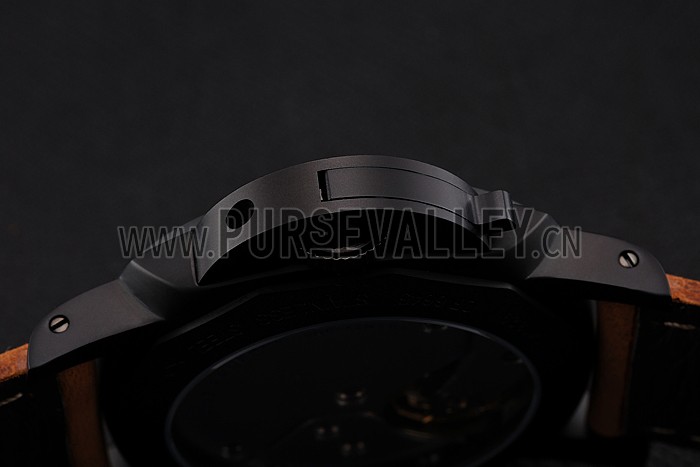 Swiss Panerai Luminor 1950 Black Dial Black PVD Case Brown Suede Leather Strap 1453851