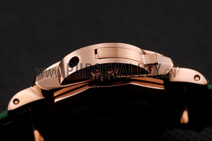 Panerai Radiomir White Dial Diamond Bezel Rose Gold Case Green Leather Strap 1453803