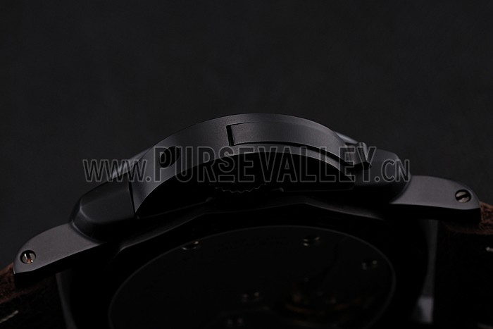 Swiss Panerai Luminor Black Dial Black PVD Case Brown Leather Strap 1453855