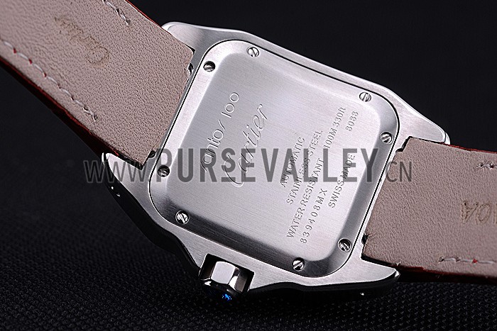 Swiss Cartier Santos White Dial Stainless Steel Case Red Leather Bracelet 622551