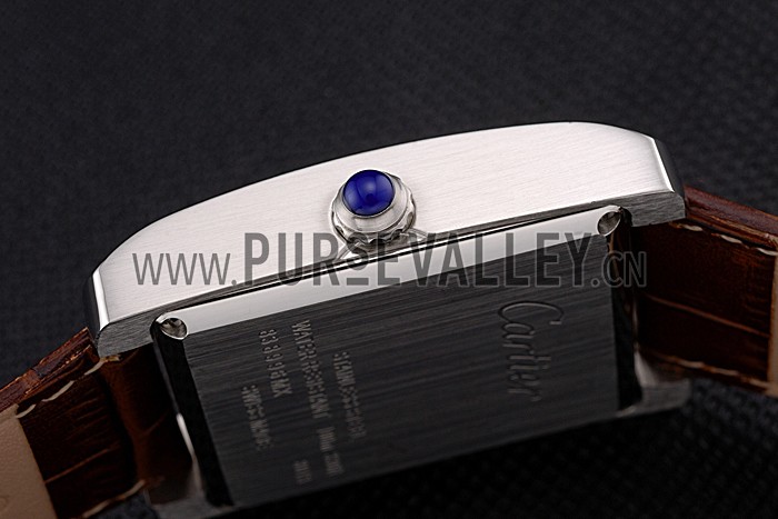 Cartier Tank Black And White Dial Stainless Steel Case Brown Leather Strap 622763