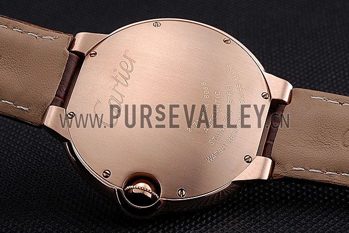 Swiss Cartier Ballon Bleu Diamond Case Black Dial Brown Leather Bracelet 622679