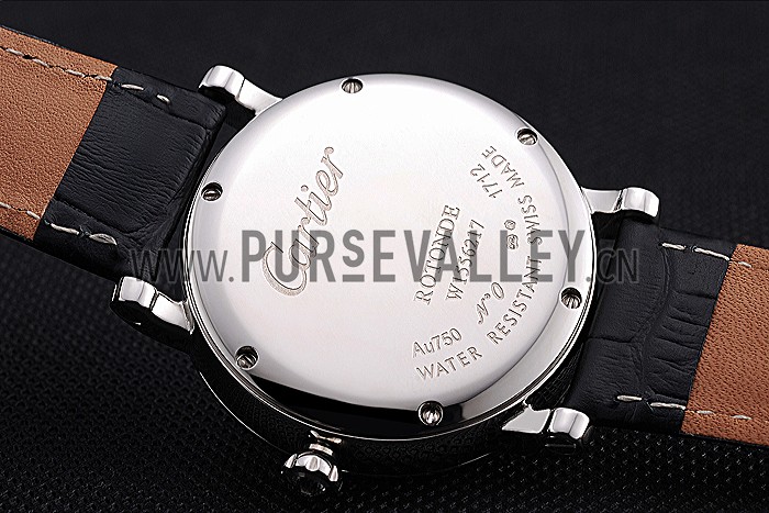 Cartier Ronde Second Time Zone White Dial Stainless Steel Case Black Leather Strap 622798