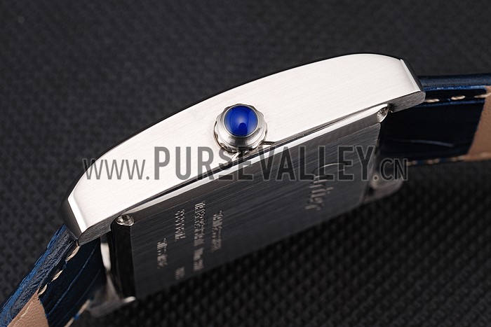 Cartier Tank White Dial Stainless Steel Case Blue Leather Strap 622762