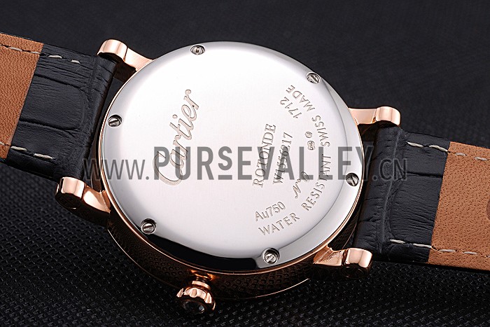 Cartier Ronde Second Time Zone White Dial Gold Case With Diamonds Black Leather Strap 622809