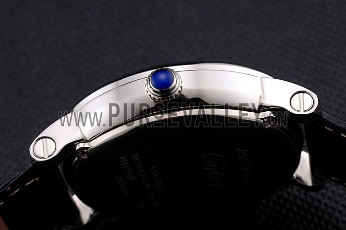 Cartier Rotonde Date Black Dial Stainless Steel Case Black Leather Strap