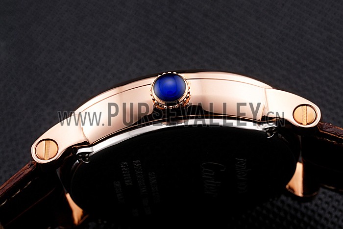 Cartier Rotonde Date Black Dial Rose Gold Case Brown Leather Strap