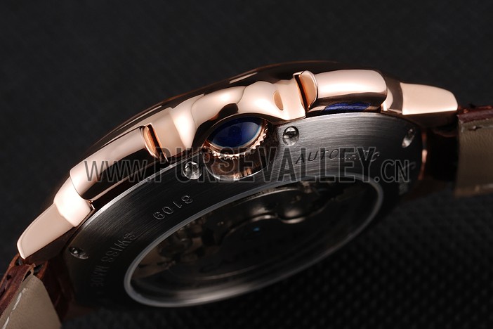 Cartier Ballon Bleu Flying Tourbillon Chronograph White Dial Rose Gold Case Brown Leather Strap