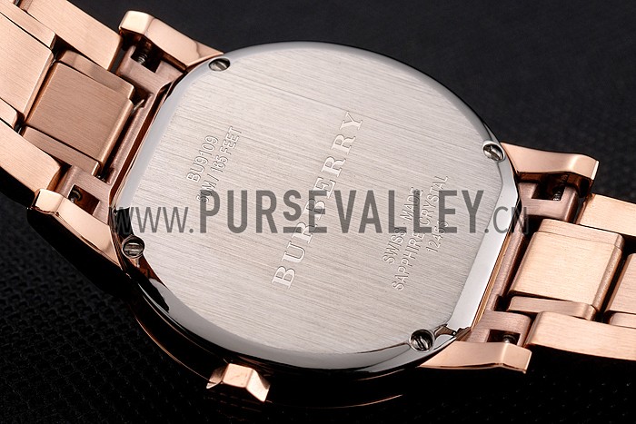 Burberry The City Black Dial Diamond Bezel Rose Gold Case And Bracelet