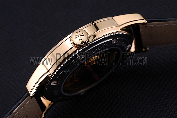 Swiss Vacheron Constantin Patrimony Traditionnelle Gold Case Black Leather Bracelet 622558