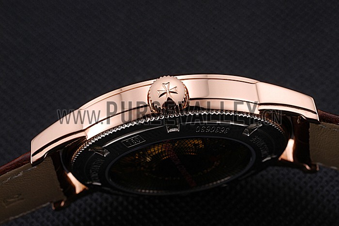 Swiss Vacheron Constantin Patrimony Contemporaine Rose Gold Case White Dial Brown Leather Bracelet 622680