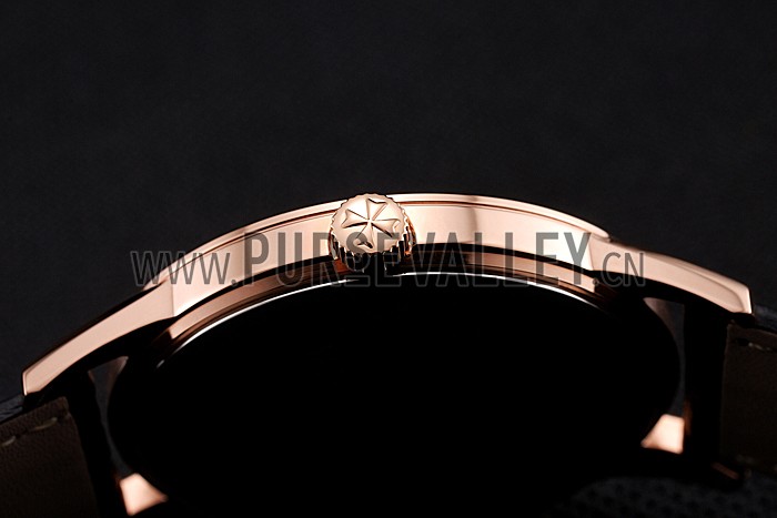 Vacheron Constantin Patrimony Chronometre Royal Black Dial Rose Gold Case Black Leather Strap