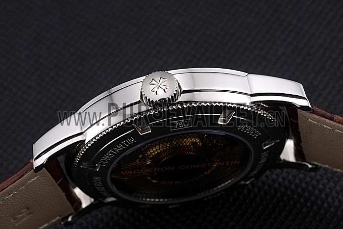 Swiss Vacheron Constantin Patrimony Contemporaine Stainless Steel Case White Dial Brown Leather Bracelet 622684
