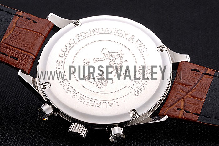 IWC Portugieser Chronograph White Dial Steel Hands And Numerals Stainless Steel Case Brown Leather Strap