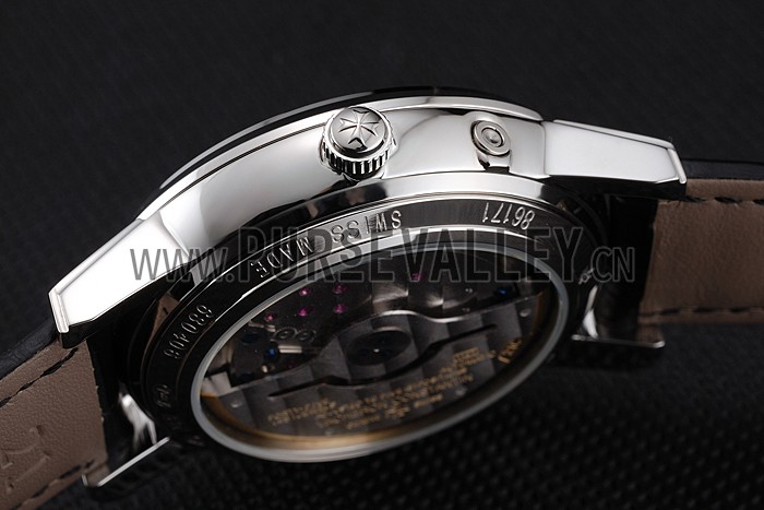 Swiss Vacheron Constantin Patrimony Quantieme Reserve De Marche Cream Dial Stainless Steel Case Black Leather Strap