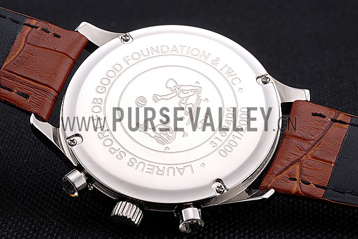 IWC Portugieser Chronograph White Dial Rose Gold Hands And Numerals Stainless Steel Case Brown Leather Strap