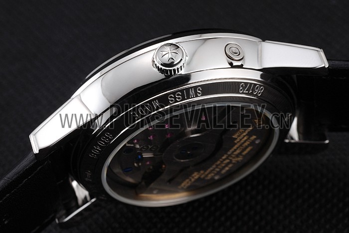 Swiss Vacheron Constantin Patrimony Quantieme Reserve De Marche White Dial Stainless Steel Case Black Leather Strap