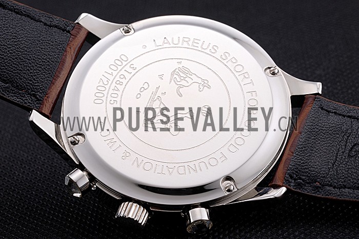 IWC Portugieser Chronograph White Dial Steel Hands And Numerals Steel Case With Diamonds Brown Leather Strap