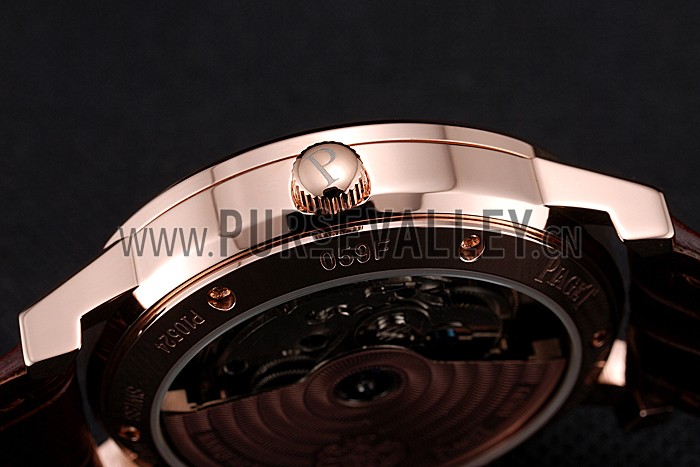 Piaget Altiplano Date Silver Dial Rose Gold Case Brown Leather Strap