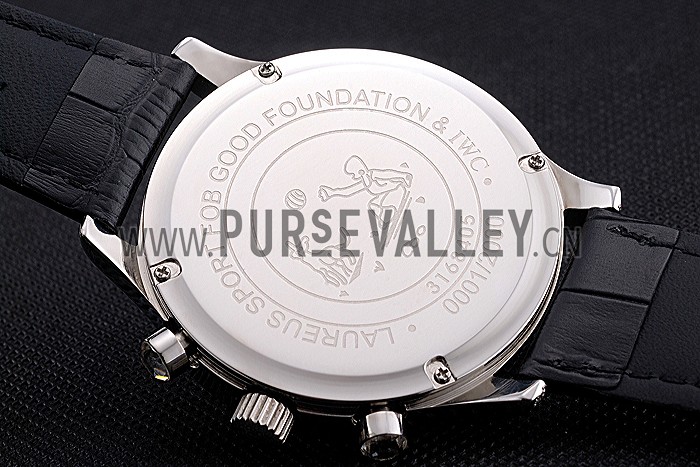 IWC Portugieser Chronograph White Dial Blue Hands And Numerals Steel Case With Diamonds Black Leather Strap