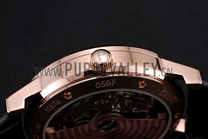 Piaget Altiplano Date Black Dial Rose Gold Case Black Leather Strap