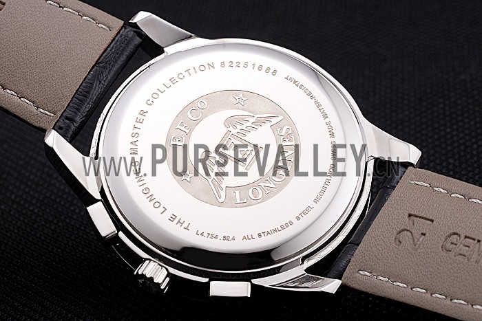 Longines Column Wheel White Dial Silver Stainless Steel Case Black Leather Strap