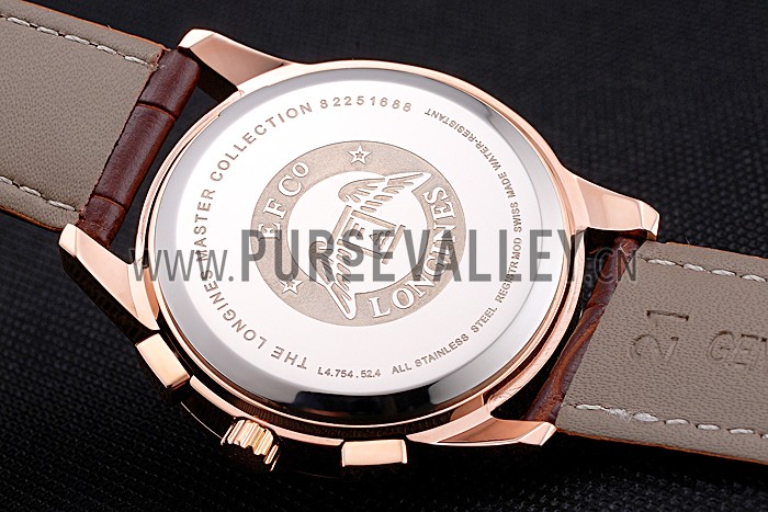 Longines Column Wheel White Dial Gold Case Brown Leather Strap