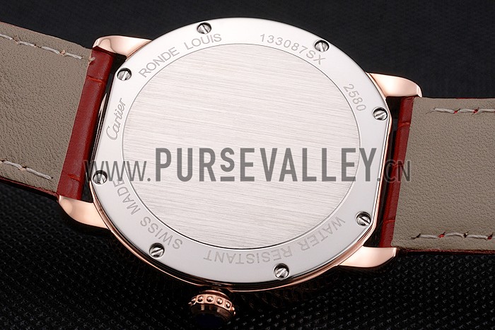 Cartier Ronde Louis Cartier White Dial Gold Case Red Leather Strap