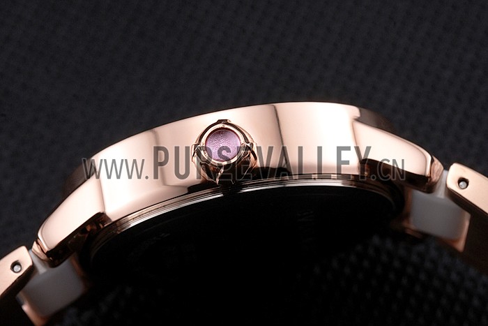 Bvlgari Bvlgari White Embossed Dial Gold Case Diamond Bezel Two Tone Bracelet