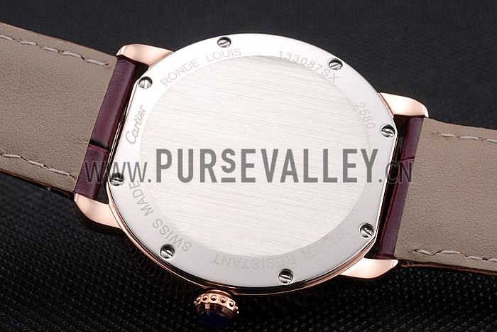 Cartier Ronde Louis Cartier White Dial Gold Case Purple Leather Strap