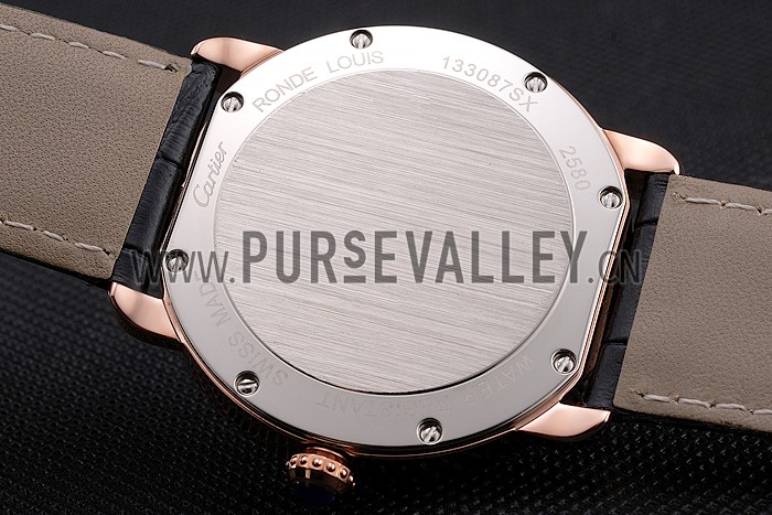 Cartier Ronde Louis Cartier White Dial Gold Case Black Leather Strap