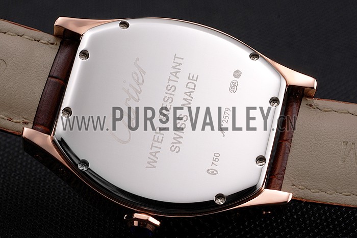 Cartier Tortue Large Date White Dial Gold Case Brown Leather Strap