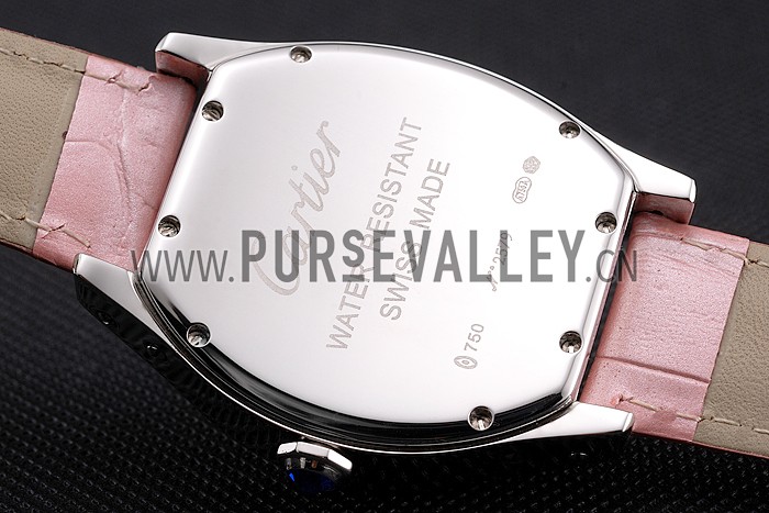 Cartier Tortue Large Date White Dial Stainless Steel Case Pink Leather Strap