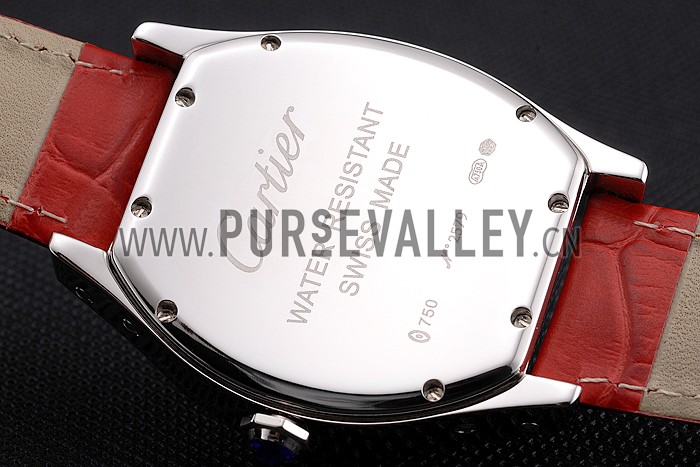 Cartier Tortue Perpetual Calendar White Dial Stainless Steel Case Red Leather Strap