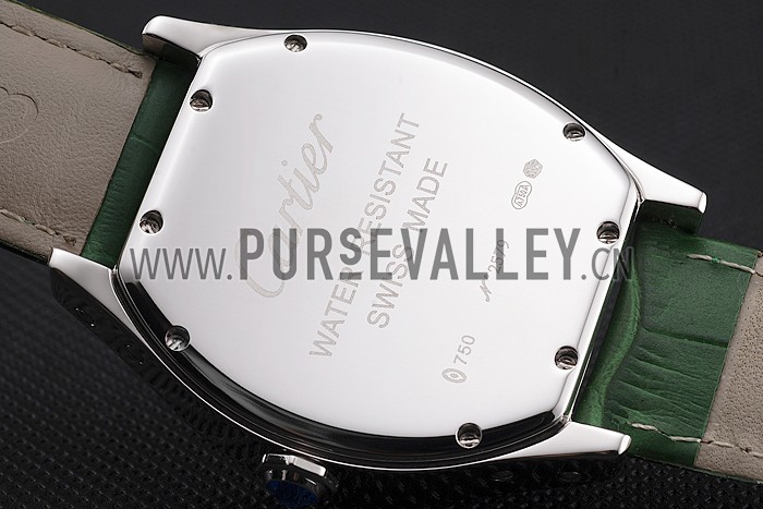 Cartier Tortue Perpetual Calendar White Dial Stainless Steel Case Green Leather Strap
